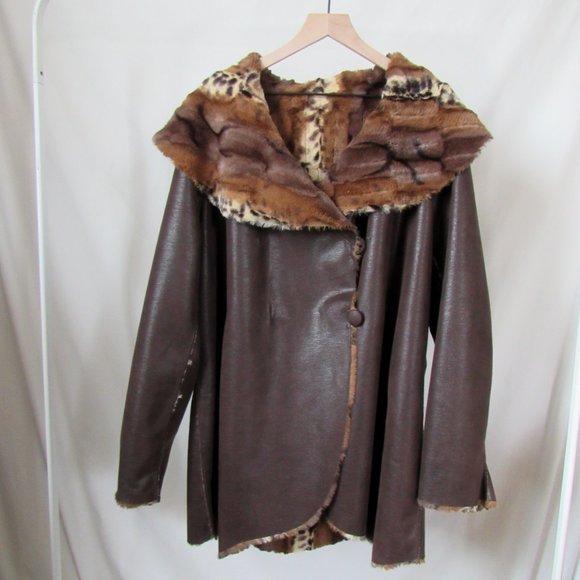 VINTAGE Glamorous 90s Plush Faux Fur Coat Mixed Animal Print Chi By Falchi Brand - Picture 12 of 13